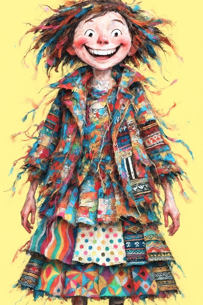 Girl with a wide grin wearing a jumble of stuff 
Whimsical illustration 
ChatGPT Image AI Art 
Machine Learning Art AI Art
Synthart