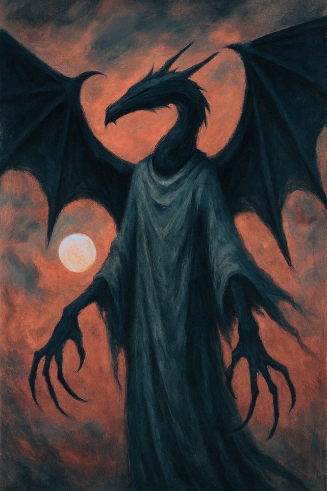 Wraith-like dragon draped in flowing, simple loose fitting soft shabby fabric
Dark Fantasy illustration 
ChatGPT Image AI Art 
Machine Learning Art AI Art
Synthart