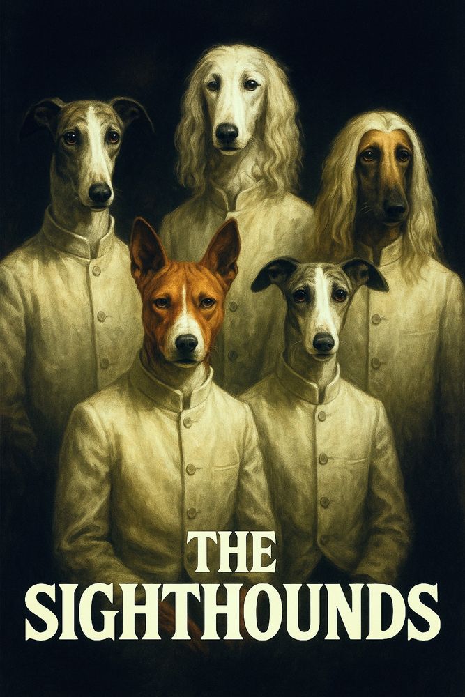 The Sighthounds Rock Music Album Cover of the last 60s early 70s with a Greyhound,a Borzoi, an Afghan Hound, a Basenji, and a Whippet
Fantasy Album Cover 
ChatGPT Image AI Art 
Machine Learning Art AI Art
Synthart