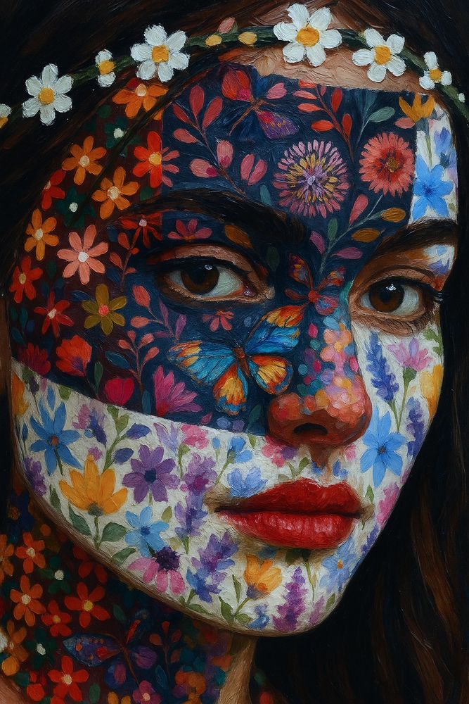 A young woman wearing very detailed floral face paint
Illustration 
ChatGPT Image AI Art 
Machine Learning Art AI Art
Synthart