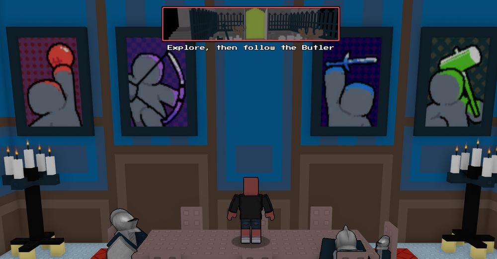 Inside the manor, there are 4 paintings of the 4 styles of fighting that there was in roblox in some of the old games