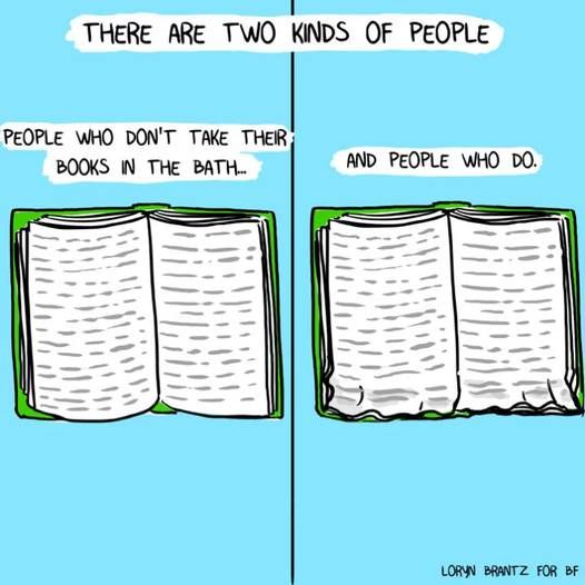 Cartoon showing one dry book and one that's been wet.