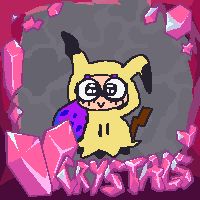 The thumbnail GIF i made. It’s a silly little animation of Hex-N-Splat’s OC Kira as a Mimikyu looking around.