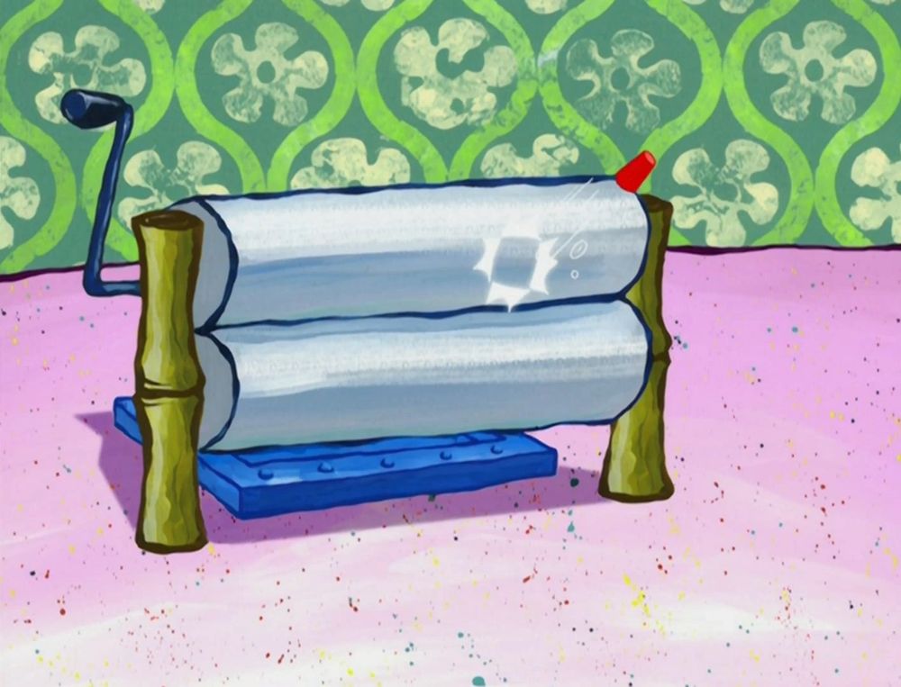 A semi detailed painting of a laundry wringer from the TV show Spongebob Squarepants.