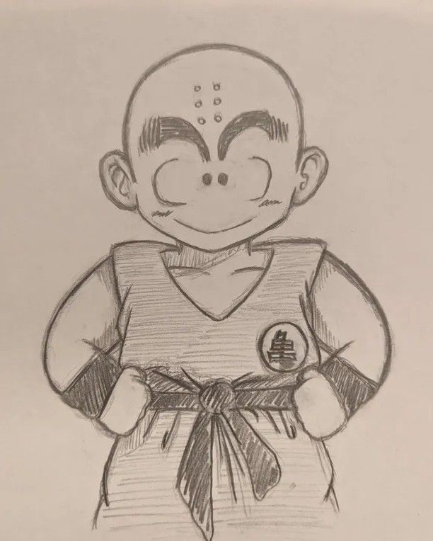 Pencil drawing of Krillin from the animated series Dragon Ball