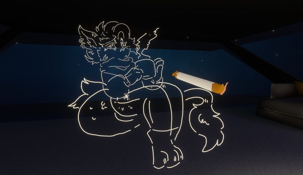 vrchat doodle of a furry with a warm mug