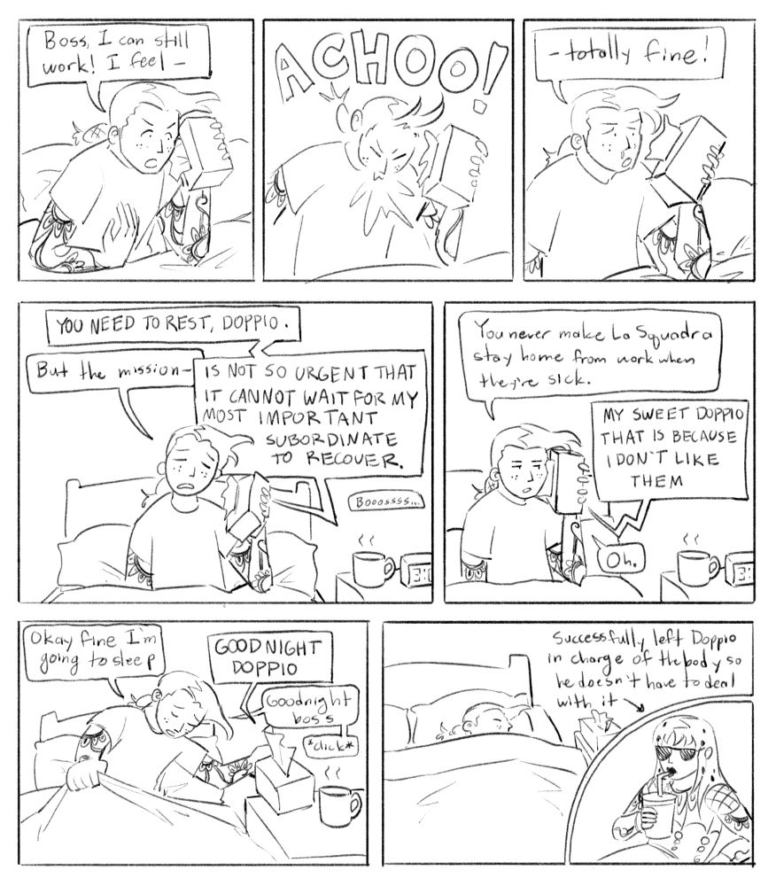 A one-page comic about Vinegar Doppio and Diavolo from Jojo's Bizarre Adventure.