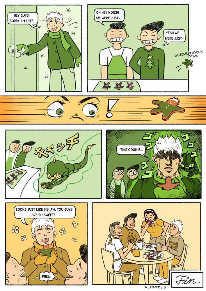 Page 2 of a comic about Josuke Higashikata and Okuyasu Nijimura making gingerbread cookies.