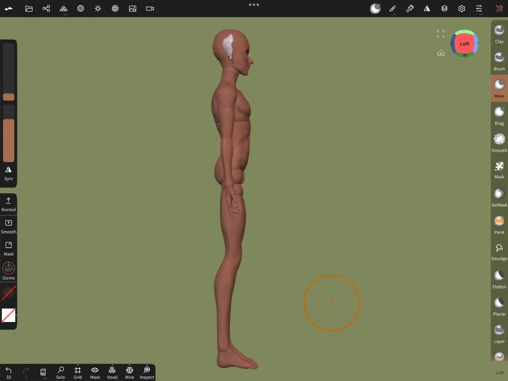 Side view of a 3D model inside of nomad sculpt.
