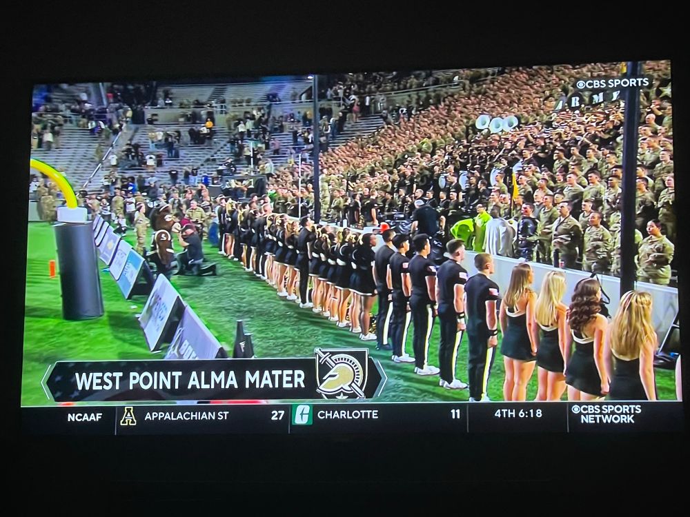 Postgame of Army’s loss to Tarleton (sp?!?) featuring a line of cheerleaders, at least five of whom appear to be men