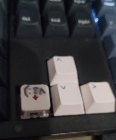 Arrow keys, left arrow key replaced with a 3d printed prototype keycap
