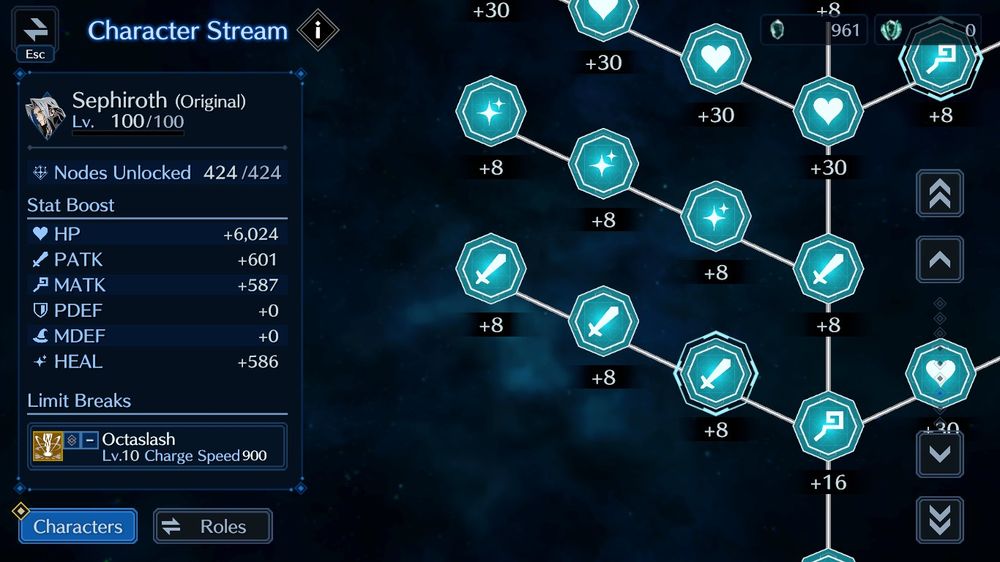 maxed out character stream for sephiroth