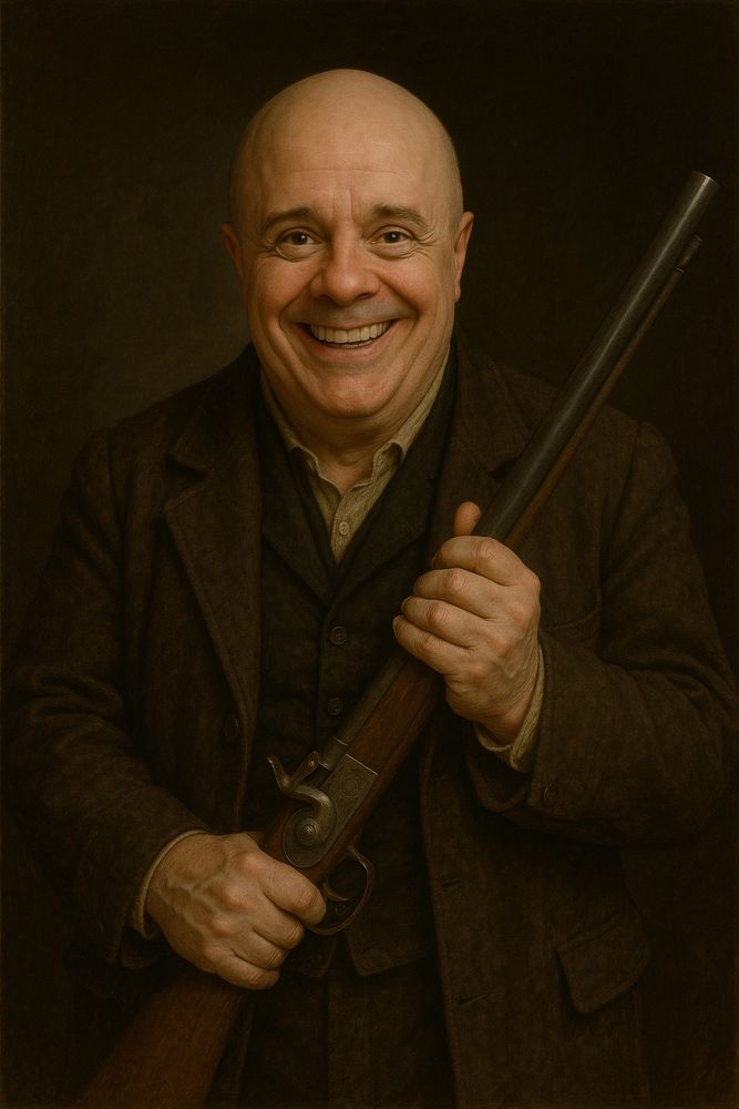 A ChatGPT rendering of Nathan Lane as The Judge but with a big smile. 