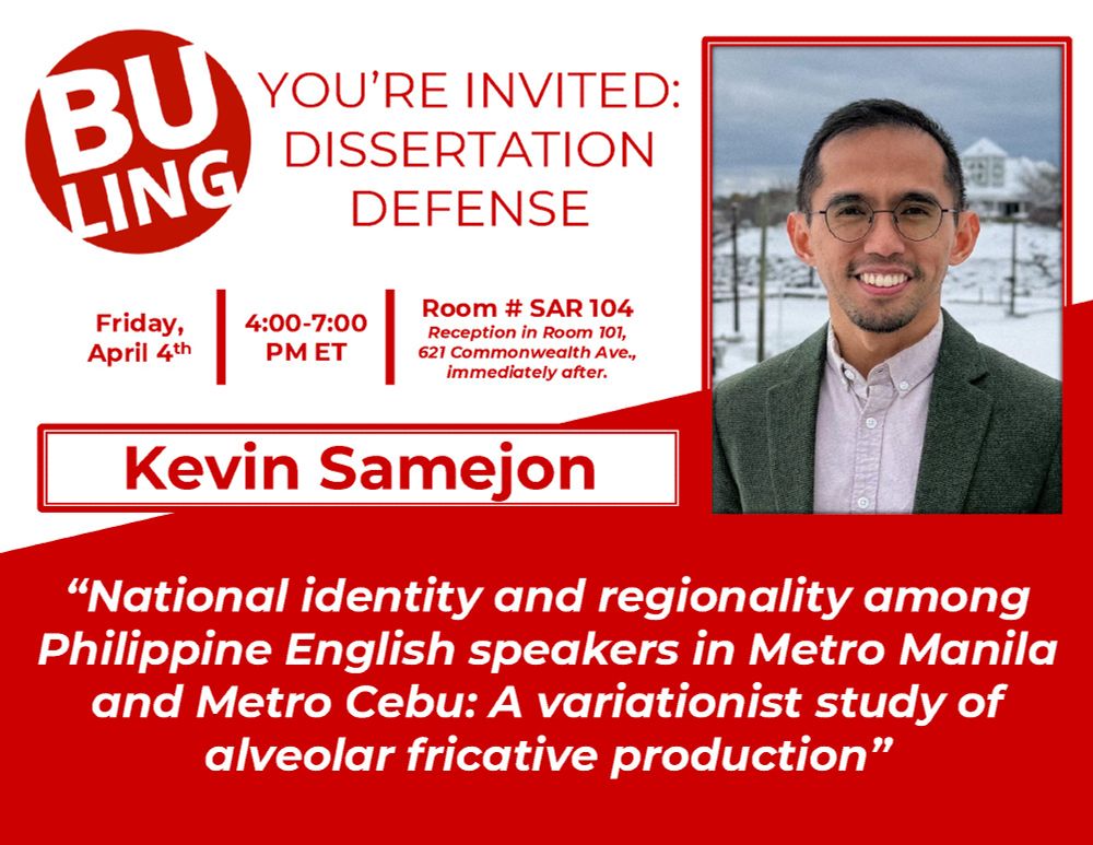 
- Kevin Samejon: "National identity and regionality among Philippine English speakers in Metro Manila and Metro Cebu: A variationist study of alveolar fricative production"