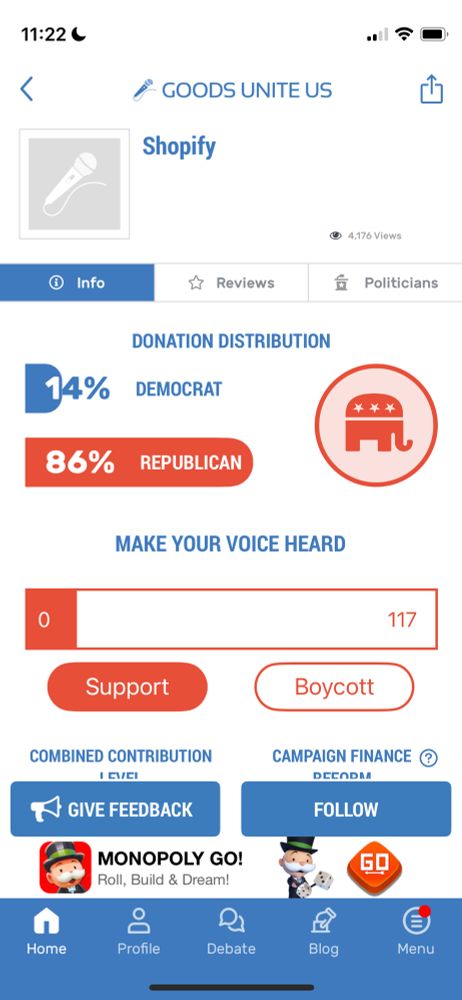 Screenshot of the Goods Unite Us app