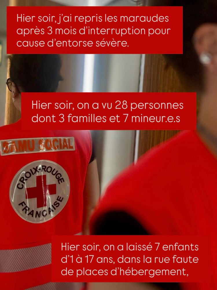 Hier soir, j'ai repris les maraudes après 3 mois d'interruption pour cause d'entorse sévère.
Hier soir, on a vu 28 personnes dont 3 familles et 7 mineur.e.s.
Hier soir, on a laissé 7 enfants d'1 à 17 ans, dans la rue faute de places d'hébergement.