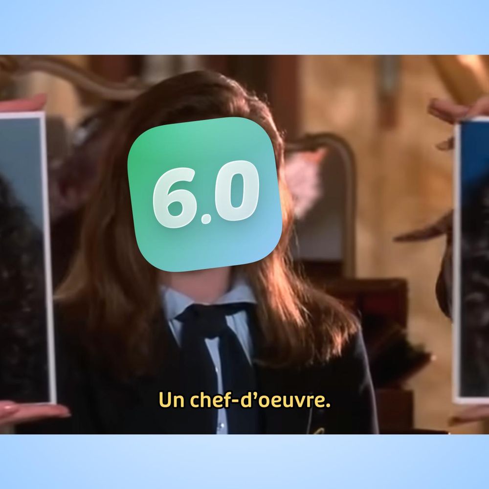Meme de dévoilement du visage transformé avec une icône superposée du logo Transit 6.0. Légende : « Un chef-d'œuvre. »