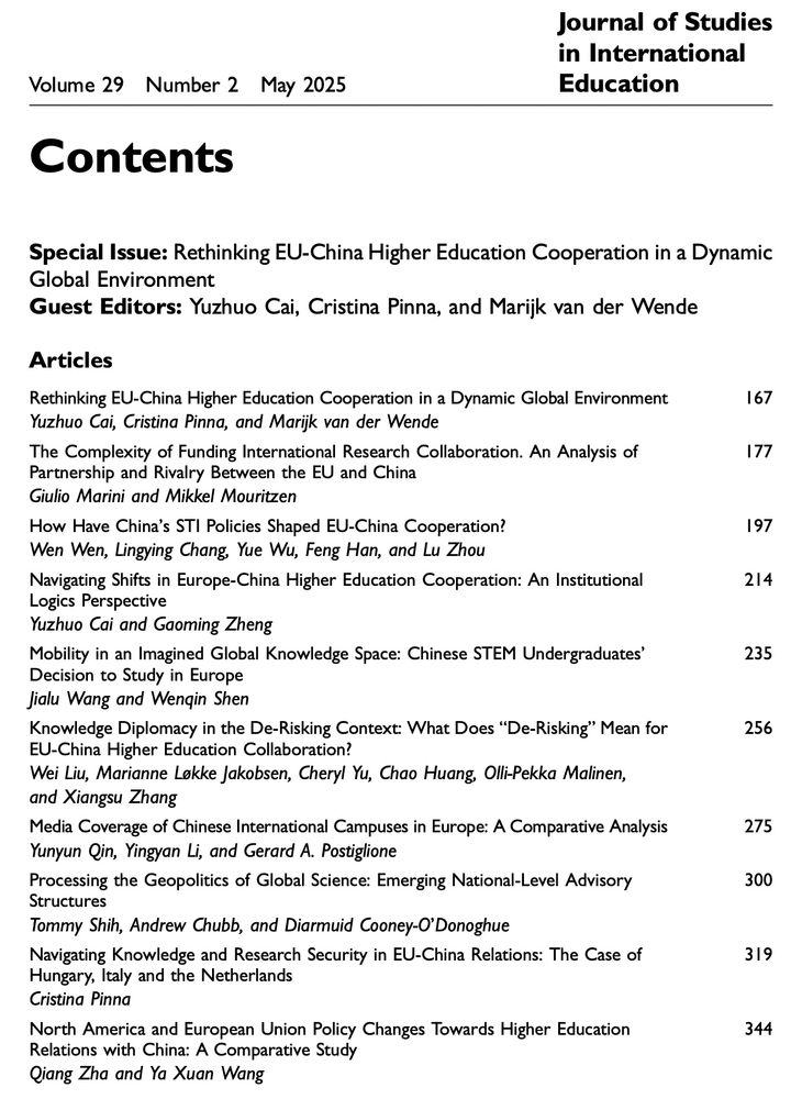 Image of the contents page of the Journal of Studies in International Education v.29 n.2 May 2025