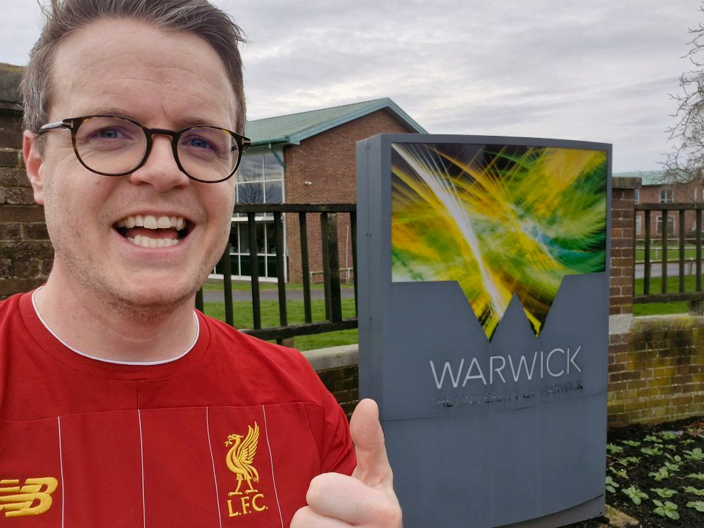 Selfie of me outside the WRCC offices at the University of Warwick site in Wellesbourne, following a 5k lunchtime run.