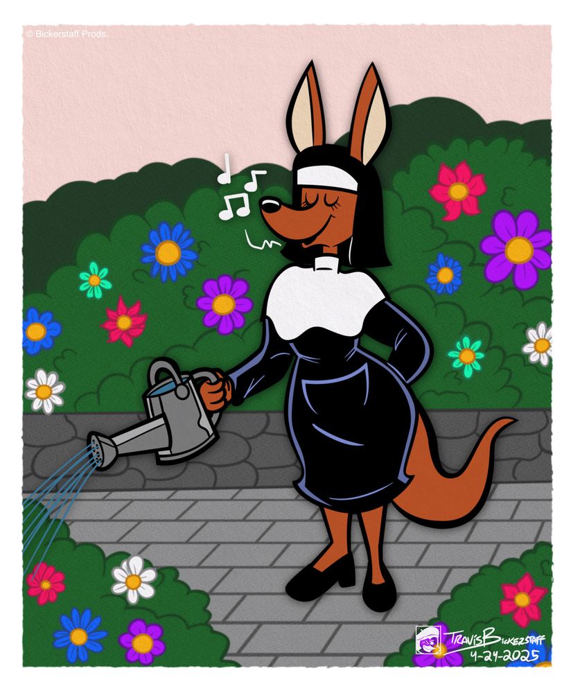 Sister Kathryn watering the flowers.