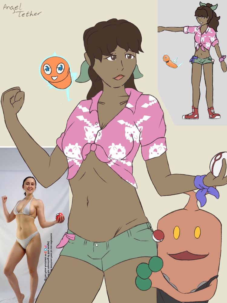 The same as before, but I have included my reference images for the drawing. One is my design sketch for Haili and Bastard, the other is a photo reference from The Pose Archives.