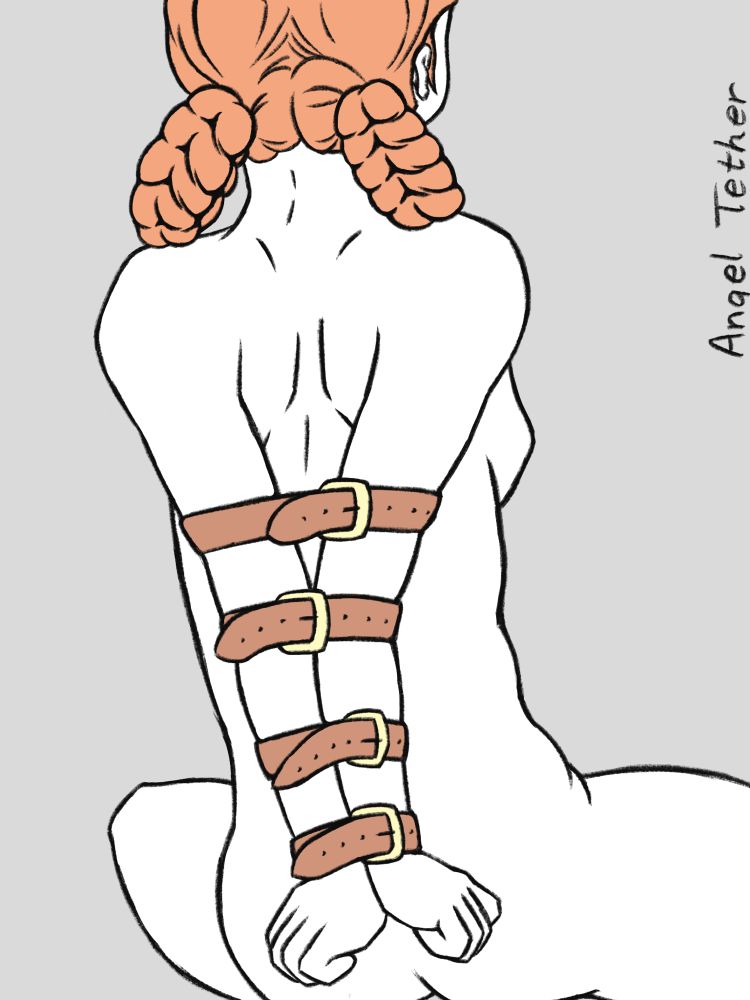 Annette naked and bound with leather belts