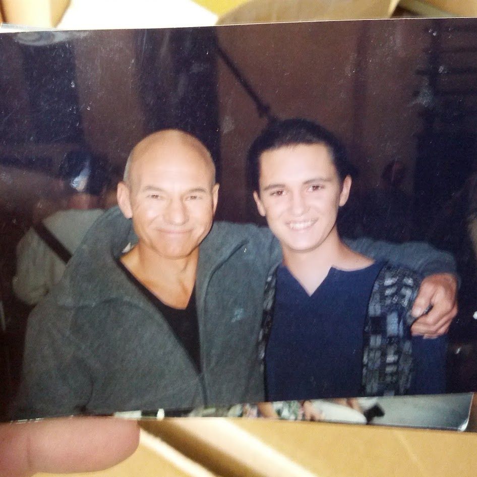Wil Wheaton and Patrick Stewart on the set of Star Trek: The Next Generation.