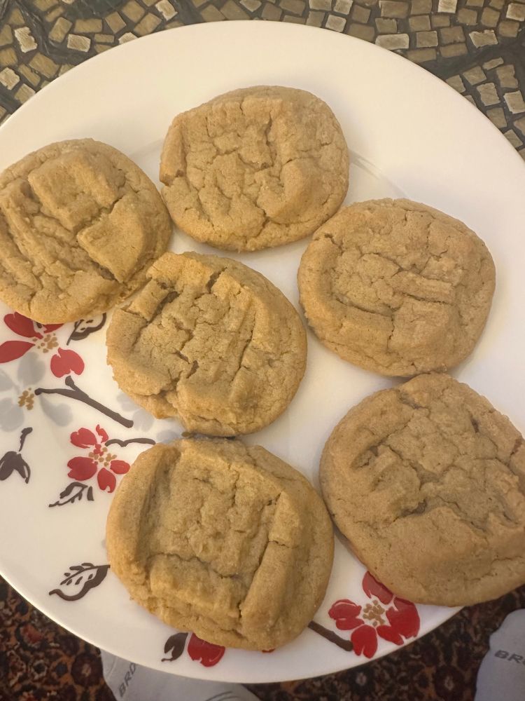 Baked peanut butter cookies on a plate. 