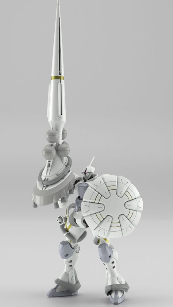 White HG Gyan from GQuuuuuuX holding up a huge lance armament