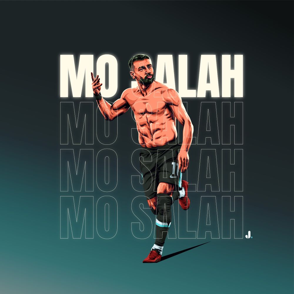 Mo Salah with short hair and no shirt celebrating a goal