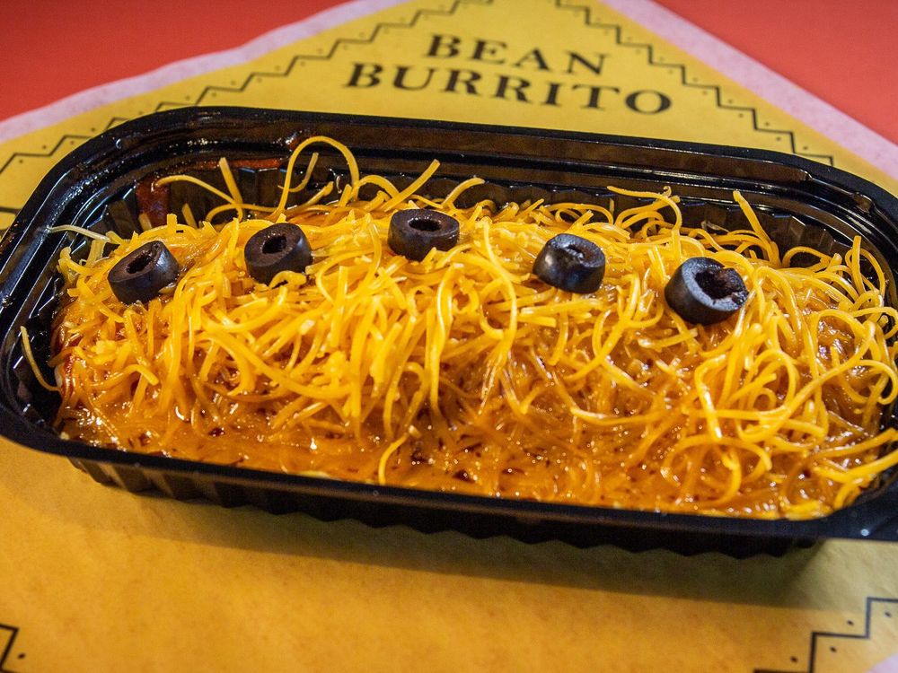 Taco Casa bean burrito with olives on top (which I would remove)