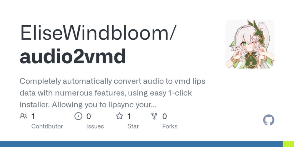 GitHub - EliseWindbloom/audio2vmd: Completely automatically convert audio to vmd lips data with numerous features, using easy 1-click installer. Allowing you to lipsync your mmd models to any song or ...