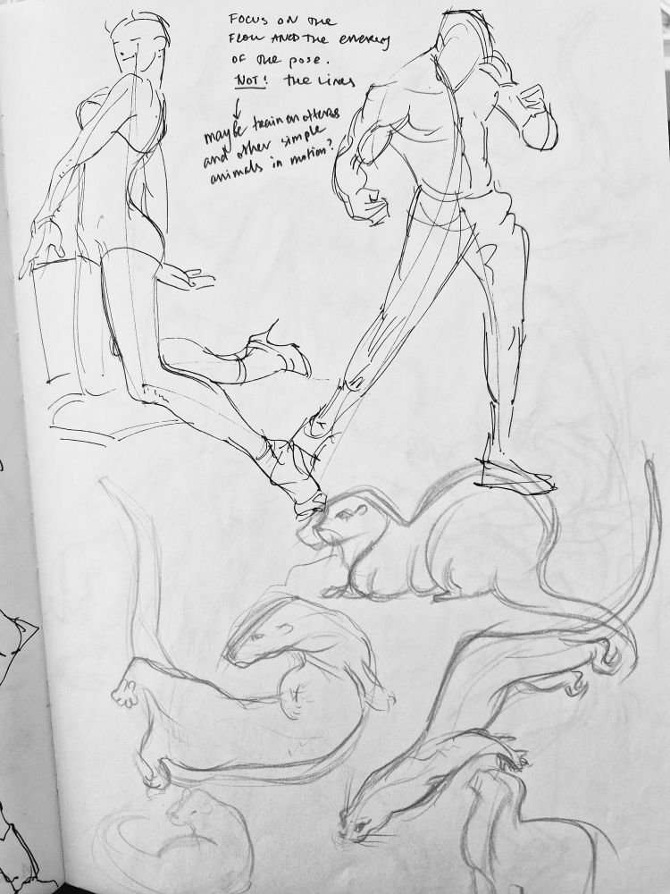 Sketchbook gesture drawing and otter sketches
