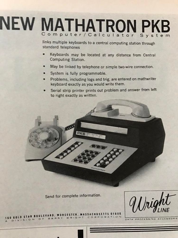 Black and white advertisement for acoustic coupler style modem with keyboard