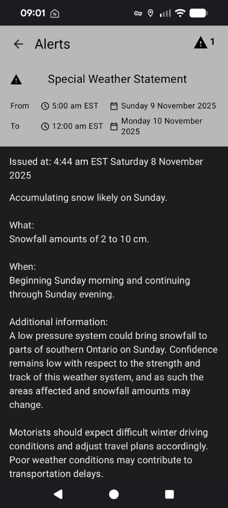 Special weather statement calling for 2 to 10 cm of snow in London Ontario and surrounding areas 