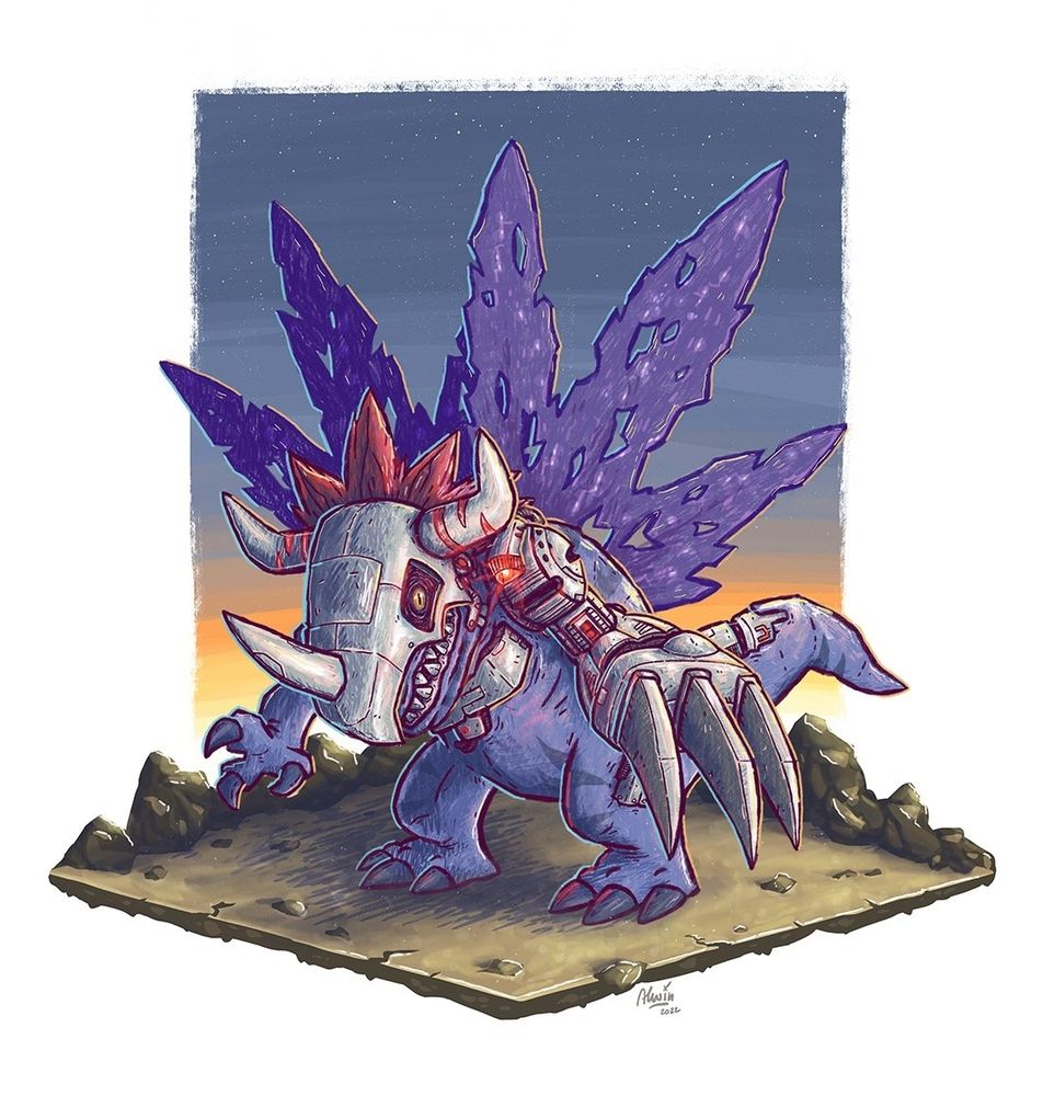 Artwork von dem Digimon MetallGreymon.