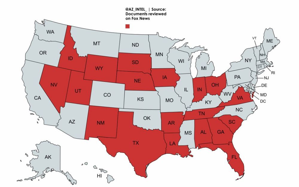 Map of US highlighting 19 states under Trump occupation