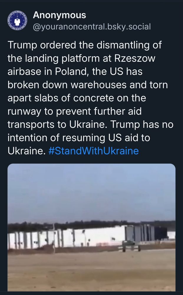 Trump ordered the dismantling of the landing platform at Rzeszow airbase in Poland, the US has broken down warehouses and torn apart slabs of concrete on the runway to prevent further aid transports to Ukraine. Trump has no intention of resuming US aid to Ukraine. #StandWithUkraine