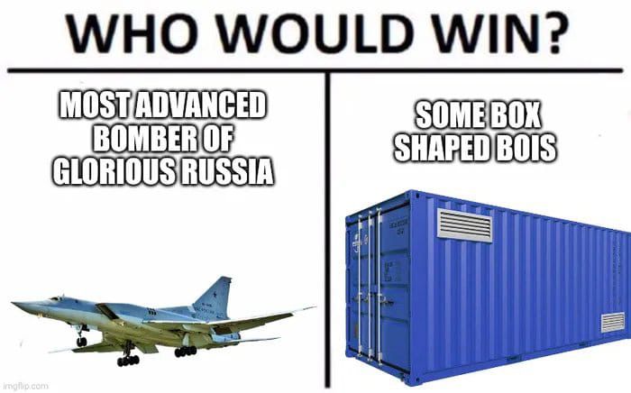 Left nuclear bomber, right box full of drones