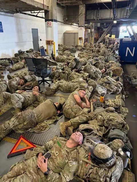 US troops sleeping on concrete