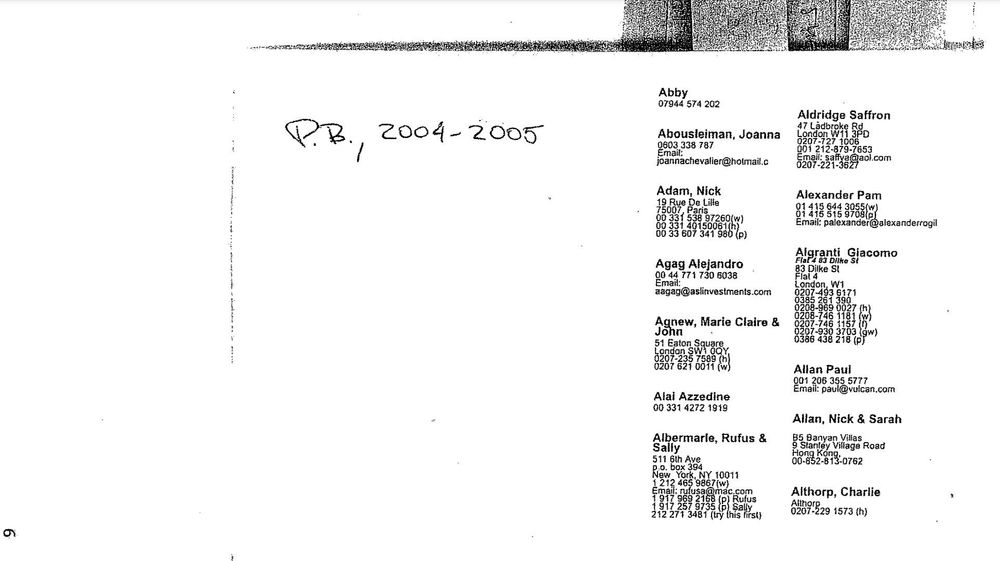 list of names and numbers public in US court document.
