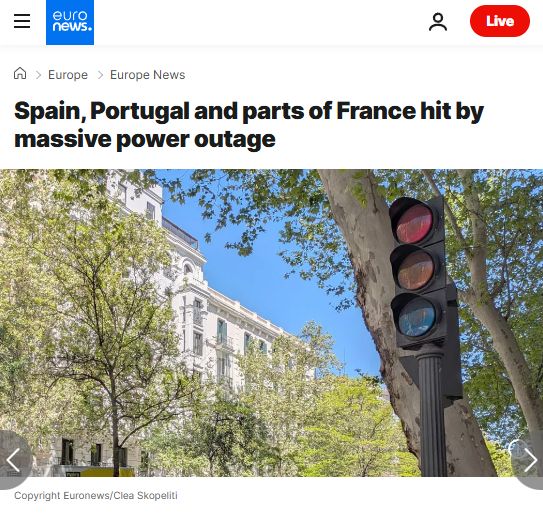 Spain, Portugal and parts of France hit by massive power outage