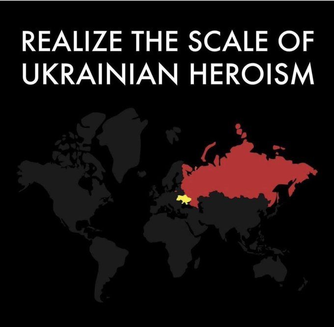 Ukraine facing off against Russia, image shows the absurd size comparison between the invader and victims.