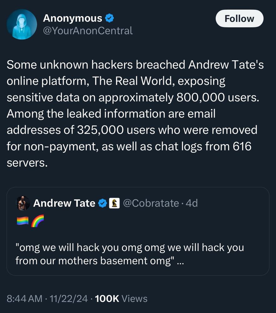 Human trafficker / rapist finds out about Anonymous