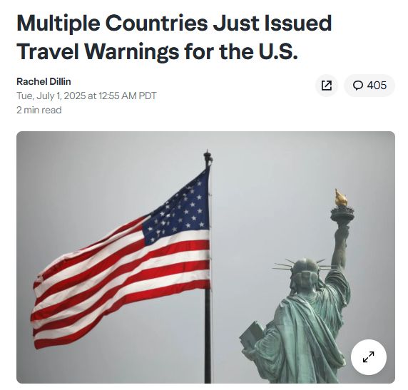 US travel warning, US flag, statue of liberty  
