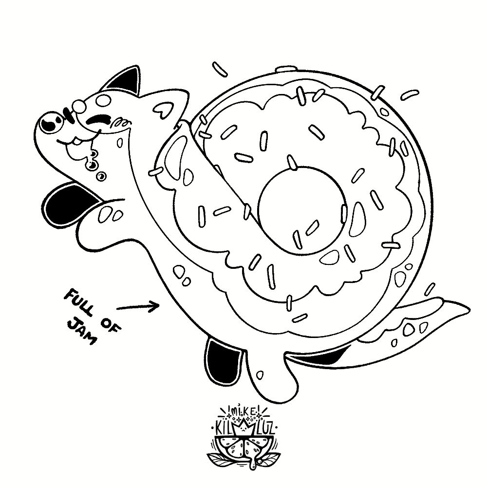 Lineart of a doggie shaped like a donut, covered in icing and sprinkles!

#puppy #dog #doggie #donut #shiba #corgi #artfight 
