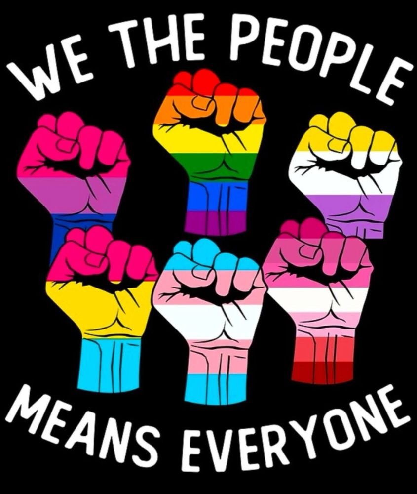 We the people means everyone, image of fists representing various LGBTQ groups
