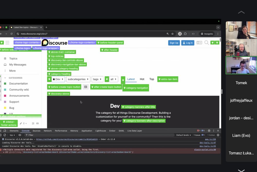 A screenshot of the plugin outlet inspector that shows all the places that a Discorse plugin can render a component