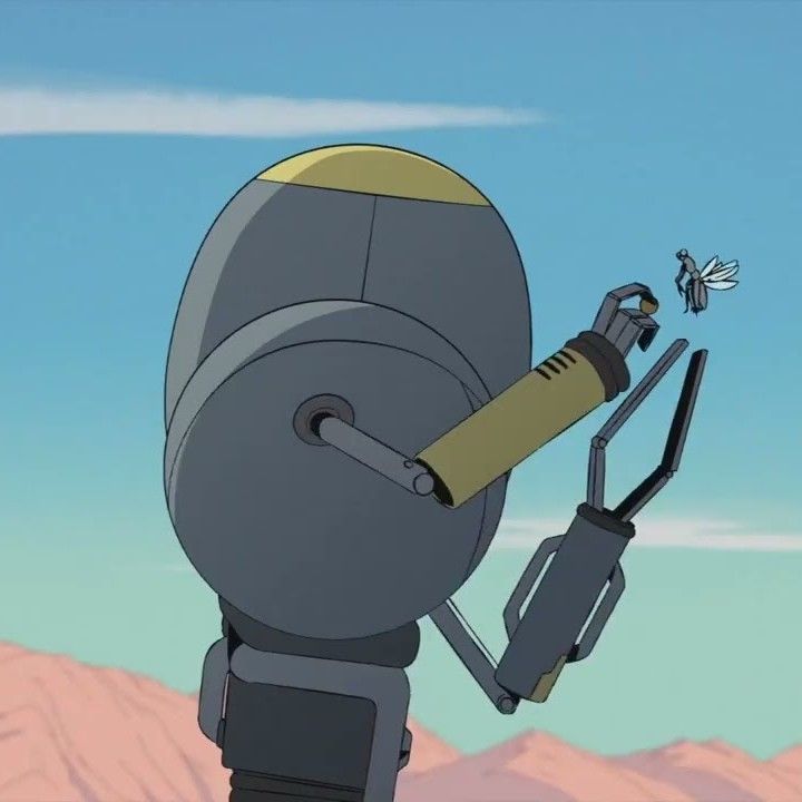 Levi de Scavengers Reign interagindo com um inseto 