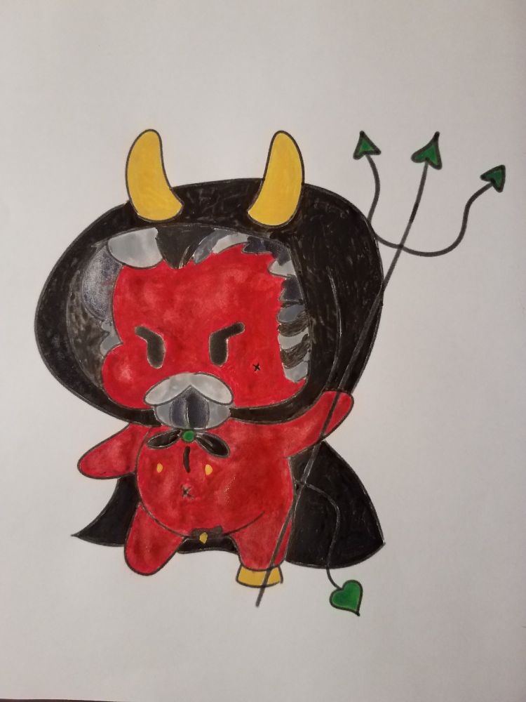 Colored artwork of Izzy Hands from OFMD as a naked demon. 